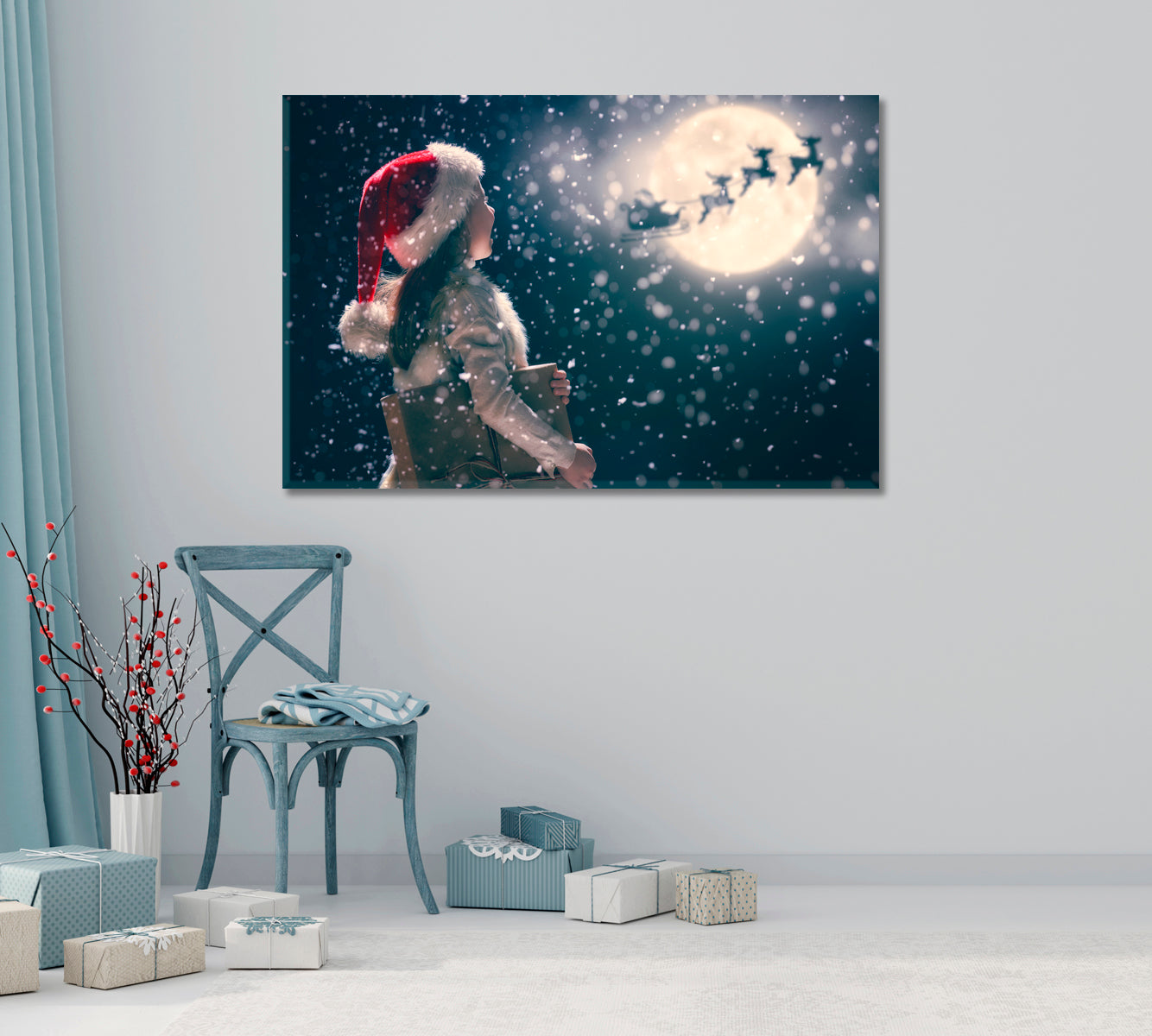 Santa Claus Flies in Sleigh Canvas Print-Canvas Print-CetArt-1 Panel-24x16 inches-CetArt