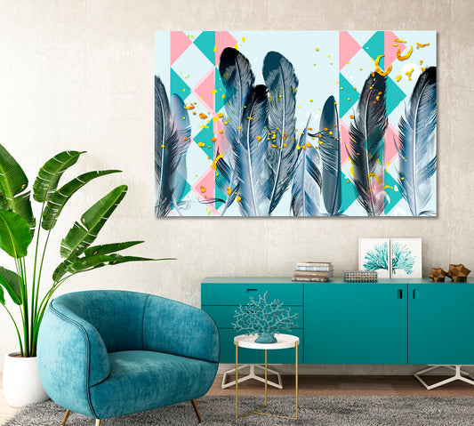 Feathers with Pink and Green Triangles Canvas Print-Canvas Print-CetArt-1 Panel-24x16 inches-CetArt