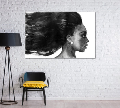 Beautiful African Woman in Black and White Canvas Print-Canvas Print-CetArt-1 Panel-24x16 inches-CetArt