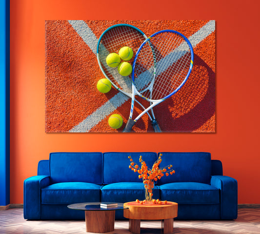 Pair of Tennis Rackets and Five Balls Canvas Print-Canvas Print-CetArt-1 Panel-24x16 inches-CetArt