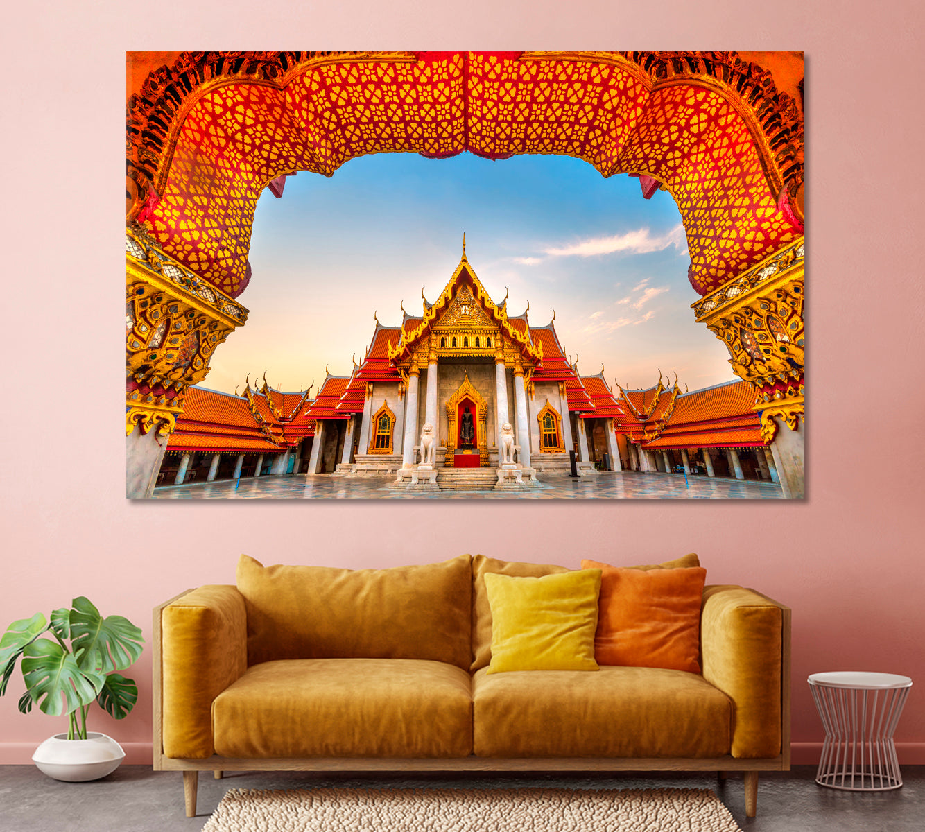 Marble Temple Wat Benchamabophit Dusitwanaram Bangkok Canvas Print-Canvas Print-CetArt-1 Panel-24x16 inches-CetArt
