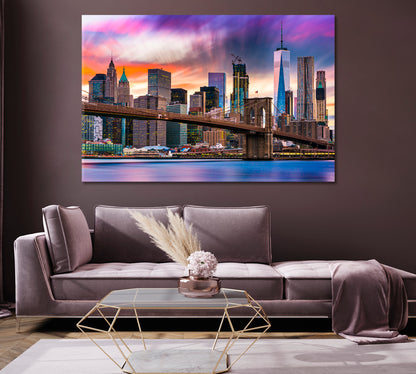 New York City Skyline with Brooklyn Bridge Canvas Print-Canvas Print-CetArt-1 Panel-24x16 inches-CetArt