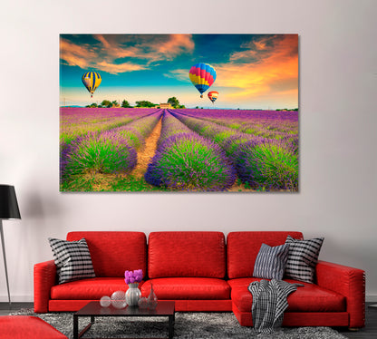 Colorful Hot Air Balloons over Lavender Fields Provence France Canvas Print-Canvas Print-CetArt-1 Panel-24x16 inches-CetArt