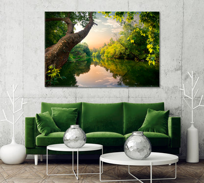 Pond at Sunset Spring Landscape Canvas Print-Canvas Print-CetArt-1 Panel-24x16 inches-CetArt