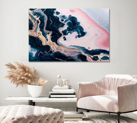 Beautiful Blue and Pink Marble Waves and Swirls Canvas Print-Canvas Print-CetArt-1 Panel-24x16 inches-CetArt