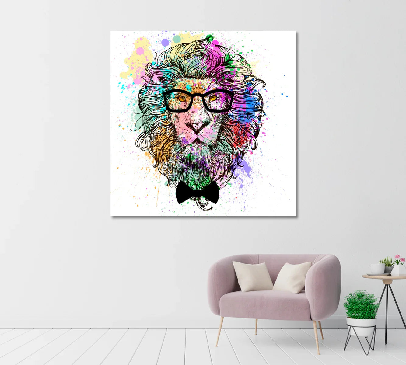 Close view of Abstract Multicolored Lion—ink splashes and crisp linework