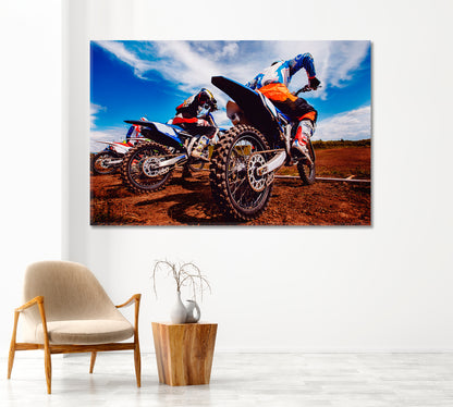 Bikers at Start Before Motocross Canvas Print-Canvas Print-CetArt-1 Panel-24x16 inches-CetArt