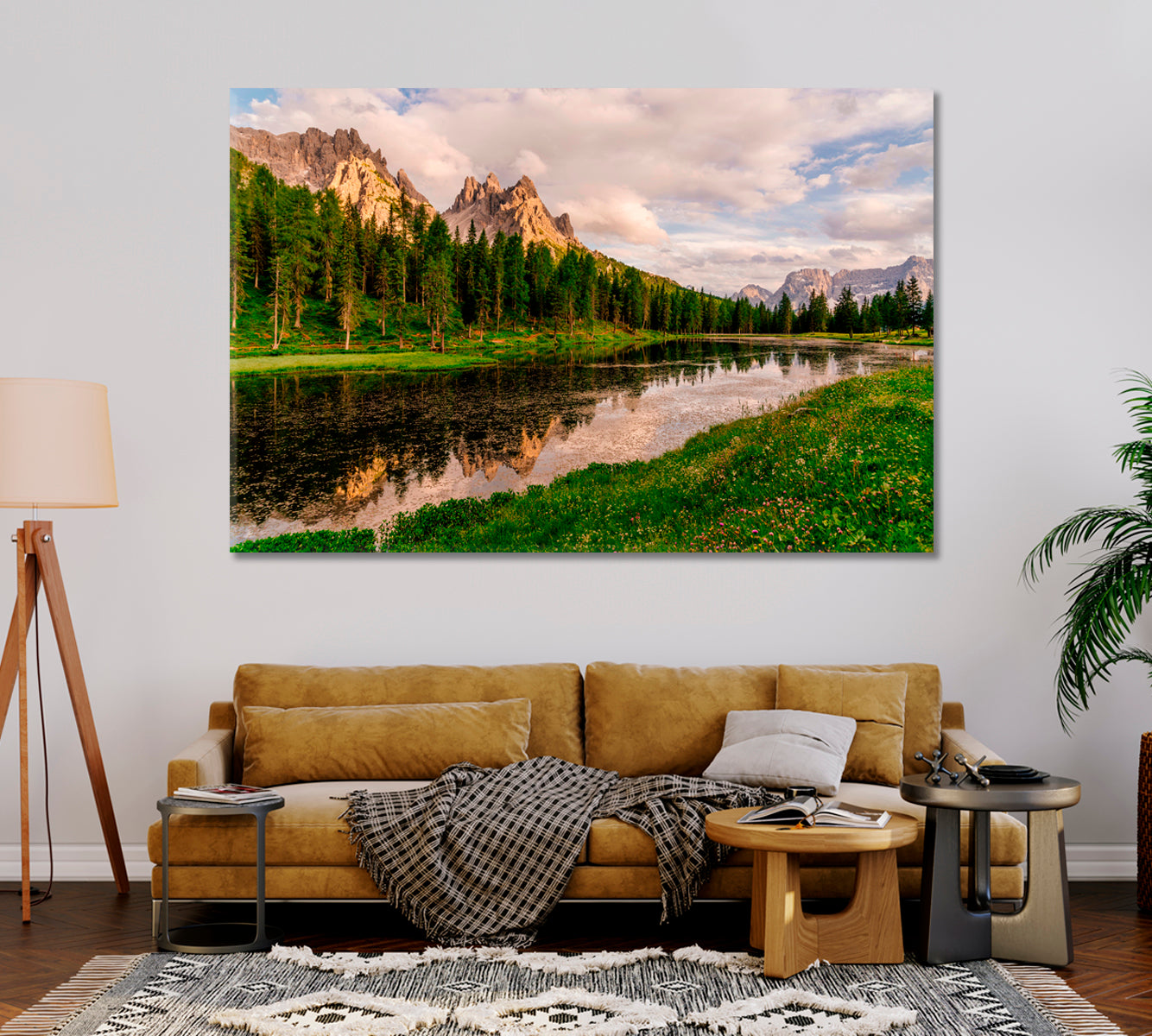 Mountains and Forest Reflection in Lake Antorno Dolomites Alps Canvas Print-Canvas Print-CetArt-1 Panel-24x16 inches-CetArt