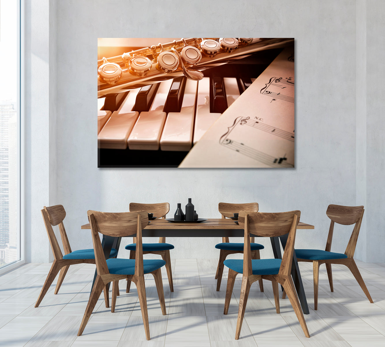 Piano and Flute with Golden Shine Canvas Print-Canvas Print-CetArt-1 Panel-24x16 inches-CetArt