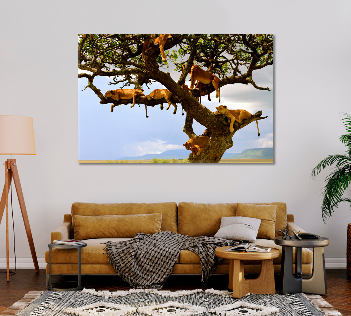 Lion Family on Tree Serengeti Tanzania Canvas Print-Canvas Print-CetArt-1 Panel-24x16 inches-CetArt