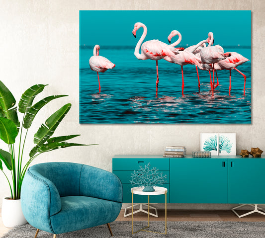 Group of White Flamingos Standing in Water Canvas Print-Canvas Print-CetArt-1 Panel-24x16 inches-CetArt