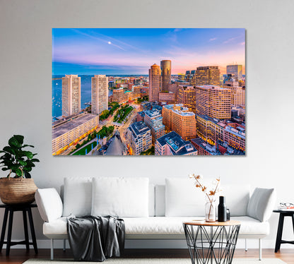 Boston Cityscape at Dusk USA Canvas Print-Canvas Print-CetArt-1 Panel-24x16 inches-CetArt