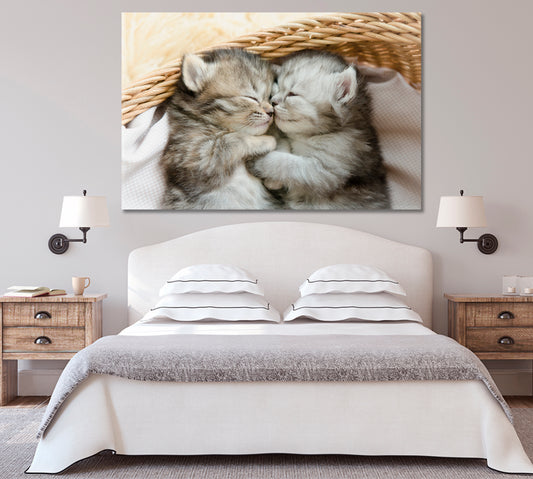 Cute Kittens Sleeping an Embrace Canvas Print-Canvas Print-CetArt-1 Panel-24x16 inches-CetArt