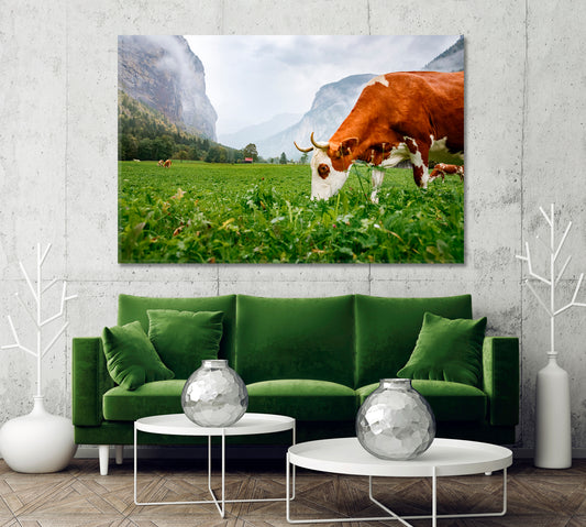 Traditional Swiss Cows Canvas Print-Canvas Print-CetArt-1 Panel-24x16 inches-CetArt