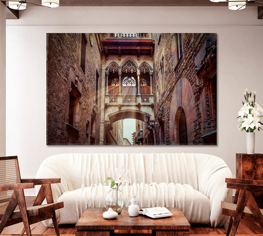 Bridge in Carrer del Bisbe in Barri Gotic Barcelona Catalonia Spain Canvas Print-Canvas Print-CetArt-1 Panel-24x16 inches-CetArt