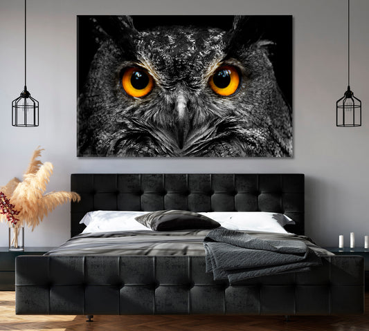Owl in Black and White Canvas Print-Canvas Print-CetArt-1 Panel-24x16 inches-CetArt