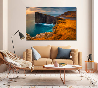 Sorvagsvatn Lake and Cliffs of Traelanipa Vagar Island Faroe Islands Canvas Print-Canvas Print-CetArt-1 Panel-24x16 inches-CetArt