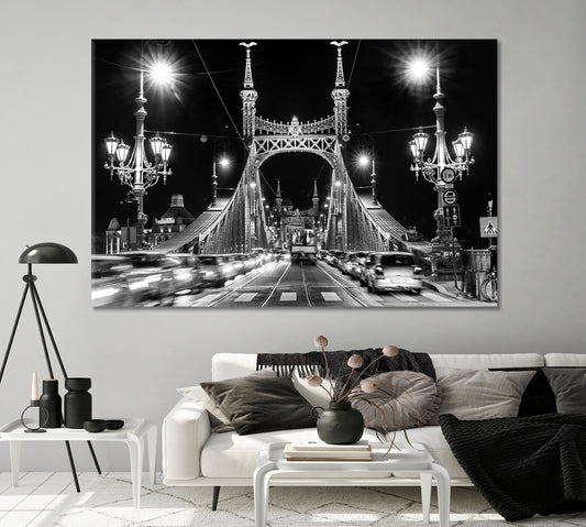 Liberty Bridge at Night Budapest Hungary Canvas Print-Canvas Print-CetArt-1 Panel-24x16 inches-CetArt