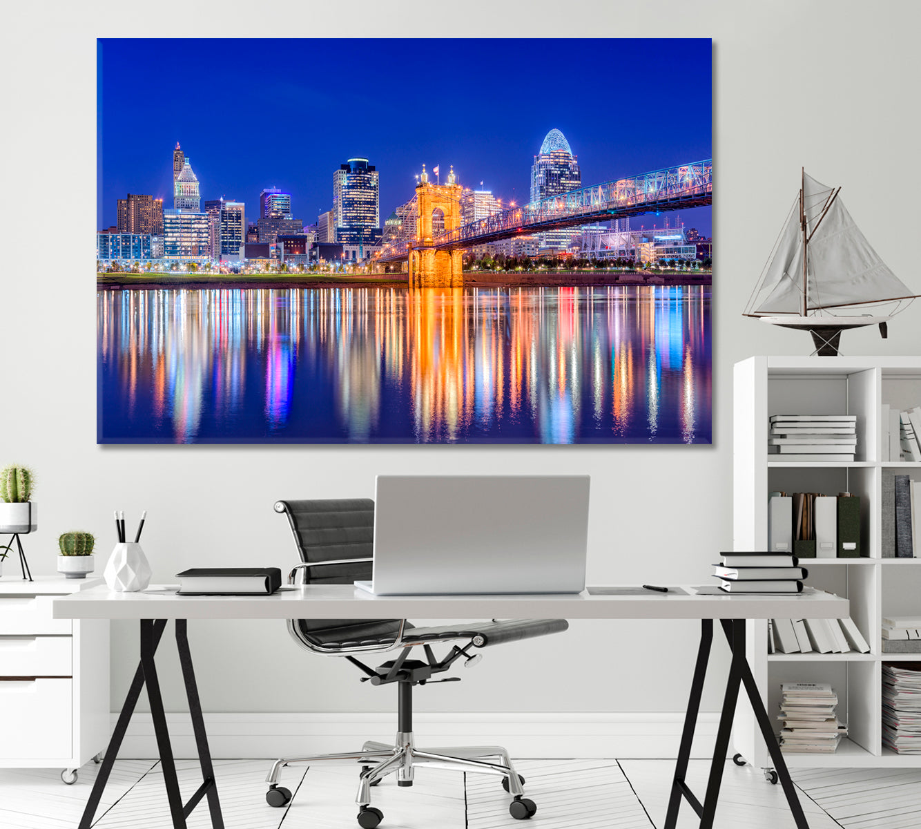 Late Night Lights Cincinnati USA Canvas Print-Canvas Print-CetArt-1 Panel-24x16 inches-CetArt