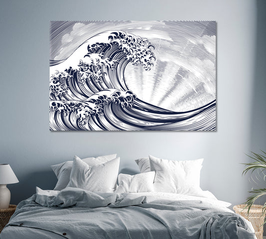 Minimalist Abstract Powerful Waves with Sunset Canvas Print-Canvas Print-CetArt-1 Panel-24x16 inches-CetArt