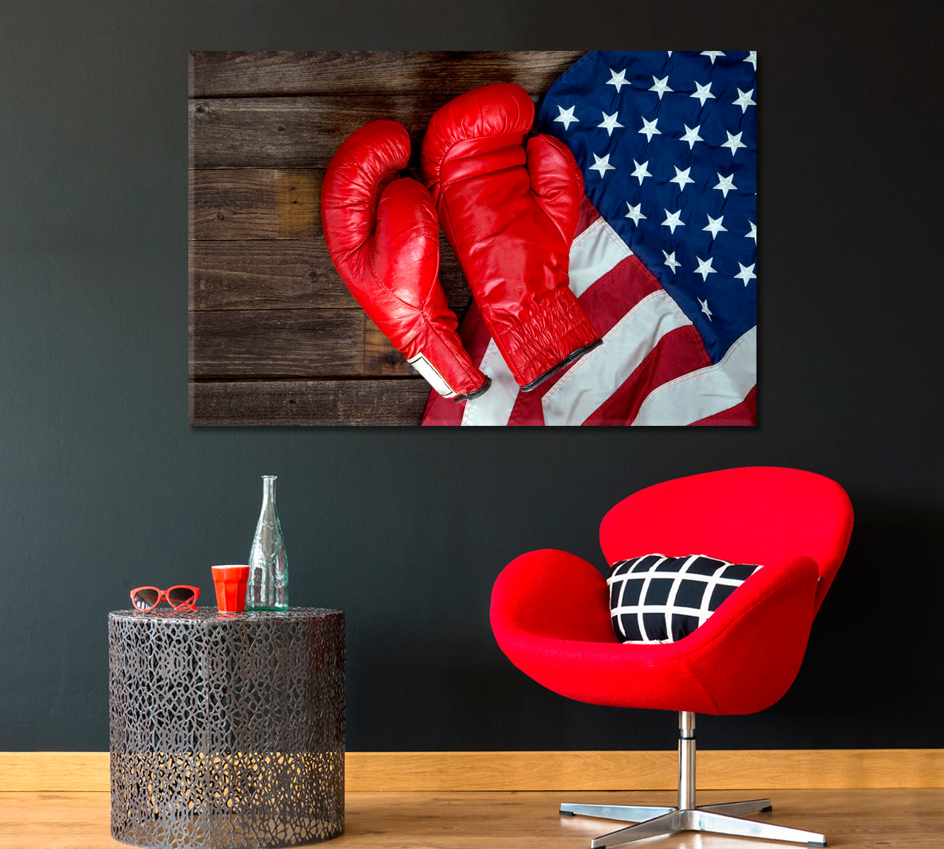 Boxing Gloves and American Flag Canvas Print-Canvas Print-CetArt-1 Panel-24x16 inches-CetArt