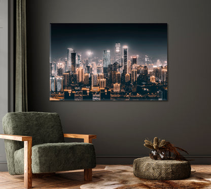 Night City Skyline Canvas Print-Canvas Print-CetArt-1 Panel-24x16 inches-CetArt