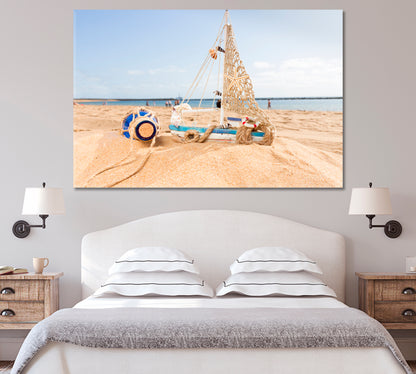 Little Wooden Boat at Ocean Coast Canvas Print-Canvas Print-CetArt-1 Panel-24x16 inches-CetArt