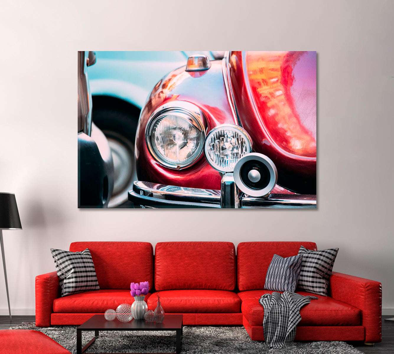 Headlights of Red Retro Car Canvas Print-Canvas Print-CetArt-1 Panel-24x16 inches-CetArt