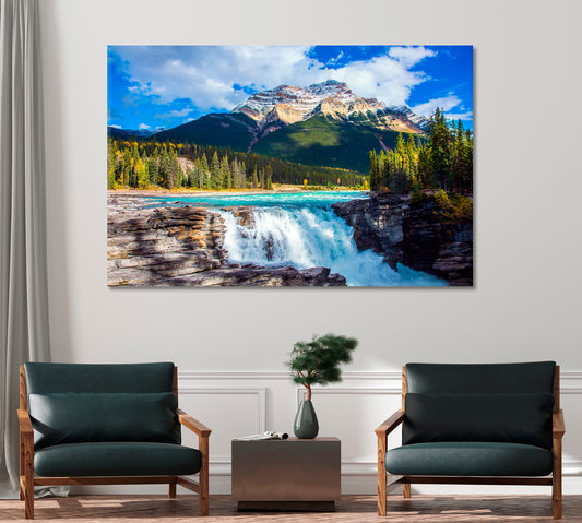 Athabasca Falls with Forest and Rocky Mountains Jasper National Park Canada Canvas Print-Canvas Print-CetArt-1 Panel-24x16 inches-CetArt