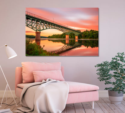 Kennebec River with Memorial Bridge Augusta Maine USA Canvas Print-Canvas Print-CetArt-1 Panel-24x16 inches-CetArt