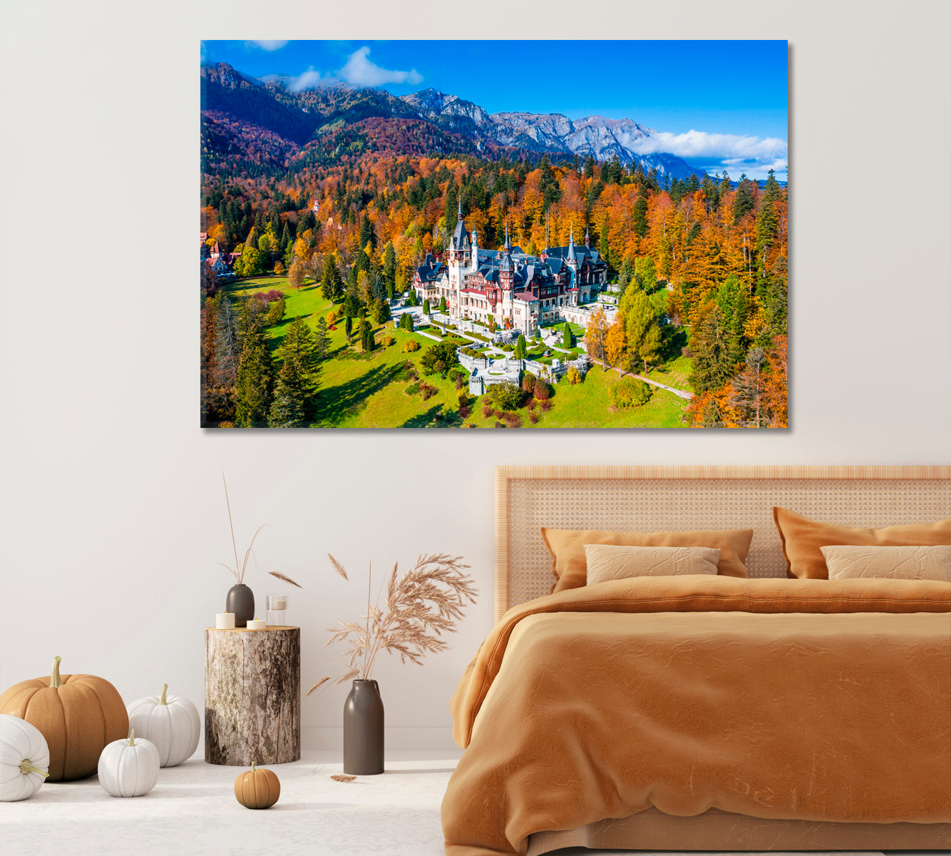 Peles Castle in Autumn Sinaia Romania Canvas Print-Canvas Print-CetArt-1 Panel-24x16 inches-CetArt