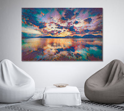 Lake with Beautiful Clouds Landscape Canvas Print-Canvas Print-CetArt-1 Panel-24x16 inches-CetArt