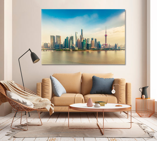 Shanghai Skyline with Skyscrapers and Huangpu River China Canvas Print-Canvas Print-CetArt-1 Panel-24x16 inches-CetArt