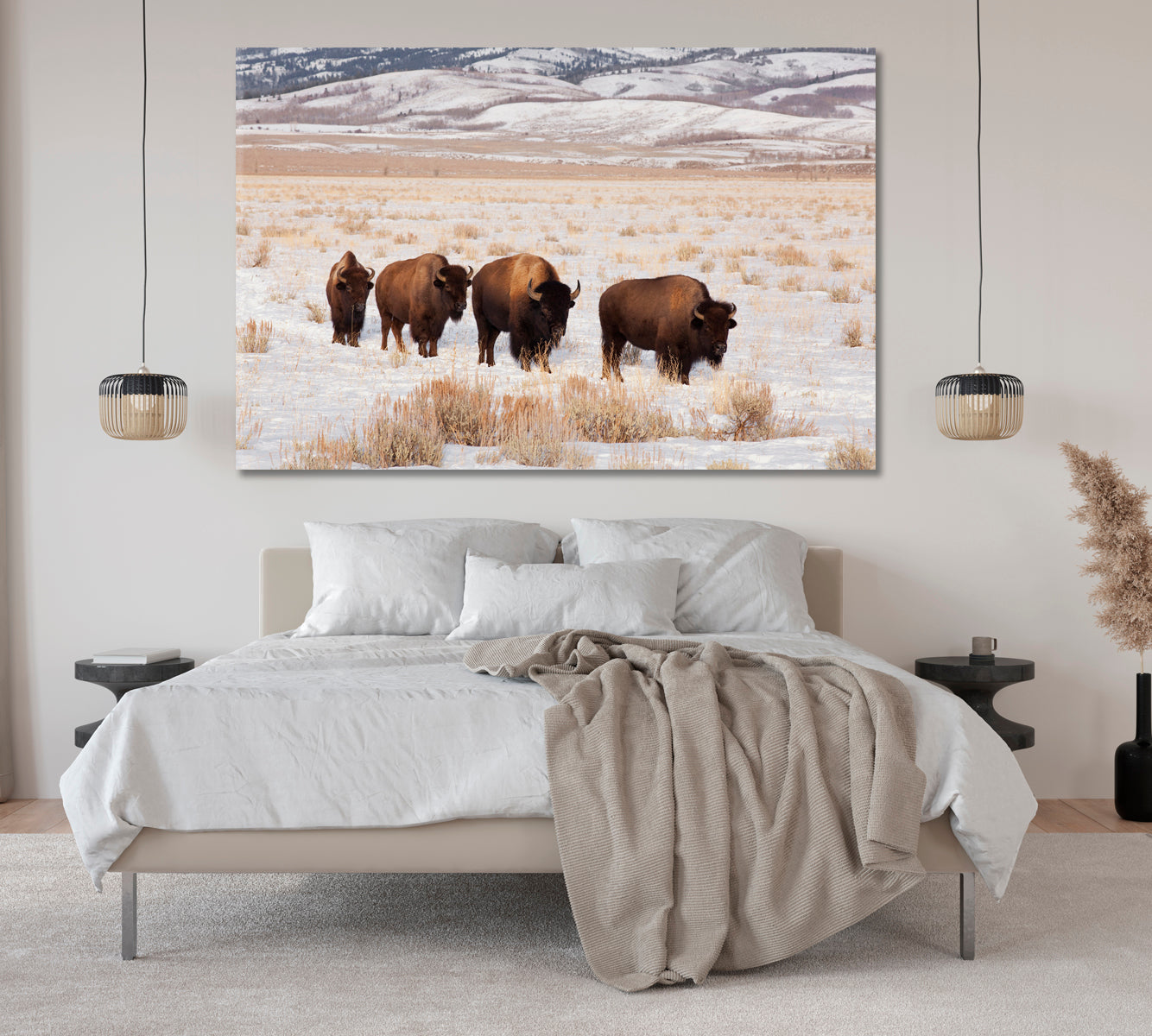 Bison Herd In Winter Canvas Print-Canvas Print-CetArt-1 Panel-24x16 inches-CetArt