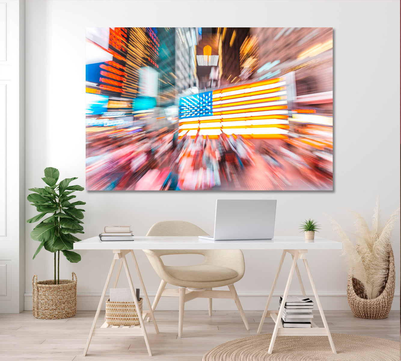 Blurred Background of New York Street with American Flag Canvas Print-Canvas Print-CetArt-1 Panel-24x16 inches-CetArt