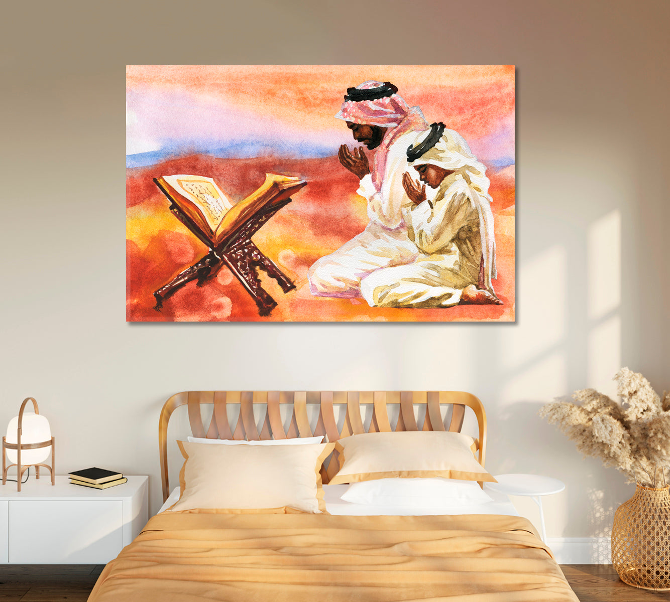 Muslim Father and Son Praying Together Canvas Print-Canvas Print-CetArt-1 Panel-24x16 inches-CetArt