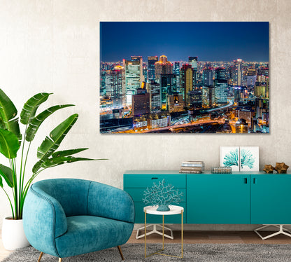 Osaka Downtown Skyline at Night Japan Canvas Print-Canvas Print-CetArt-1 Panel-24x16 inches-CetArt