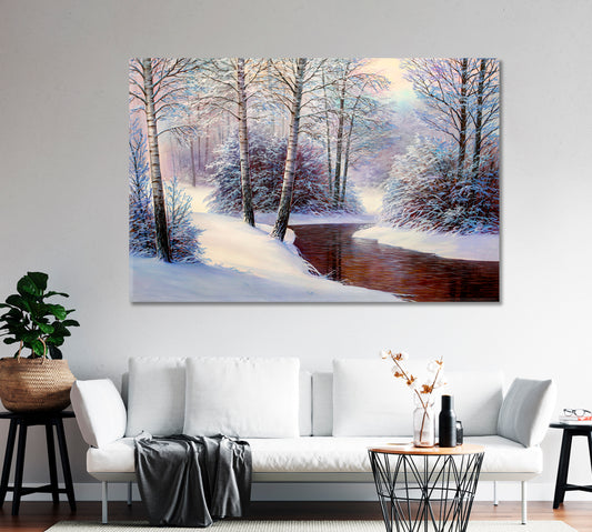 Winter Forest with River Canvas Print-Canvas Print-CetArt-1 Panel-24x16 inches-CetArt