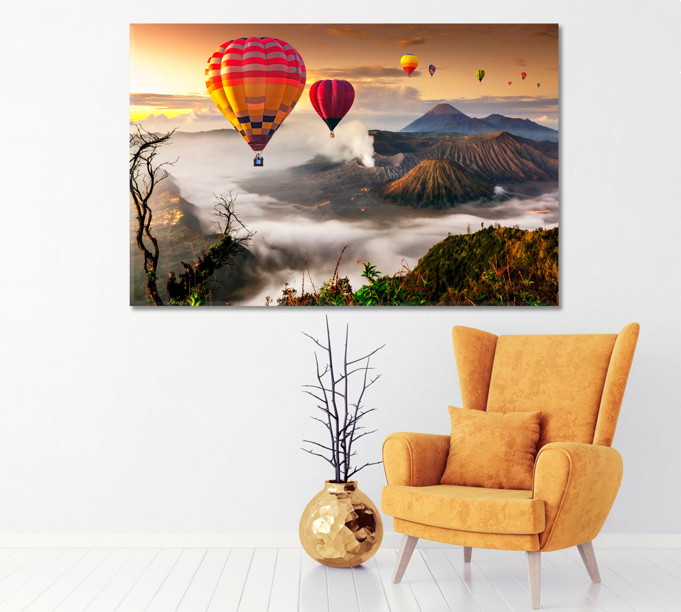 Colorful Hot Air Balloons over Bromo Volcano Indonesia Canvas Print-Canvas Print-CetArt-1 Panel-24x16 inches-CetArt