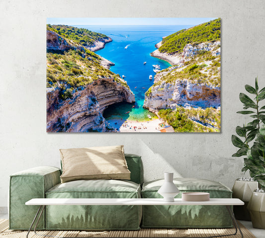 Stiniva Beach Island of Vis Croatia Canvas Print-Canvas Print-CetArt-1 Panel-24x16 inches-CetArt