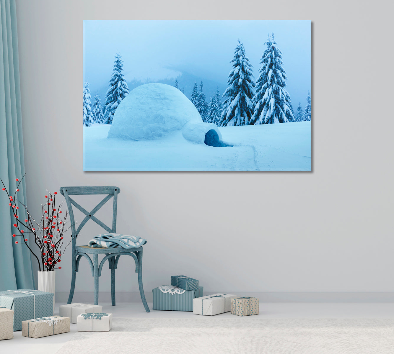 Igloo House in Winter Forest Mountains Canvas Print-Canvas Print-CetArt-1 Panel-24x16 inches-CetArt