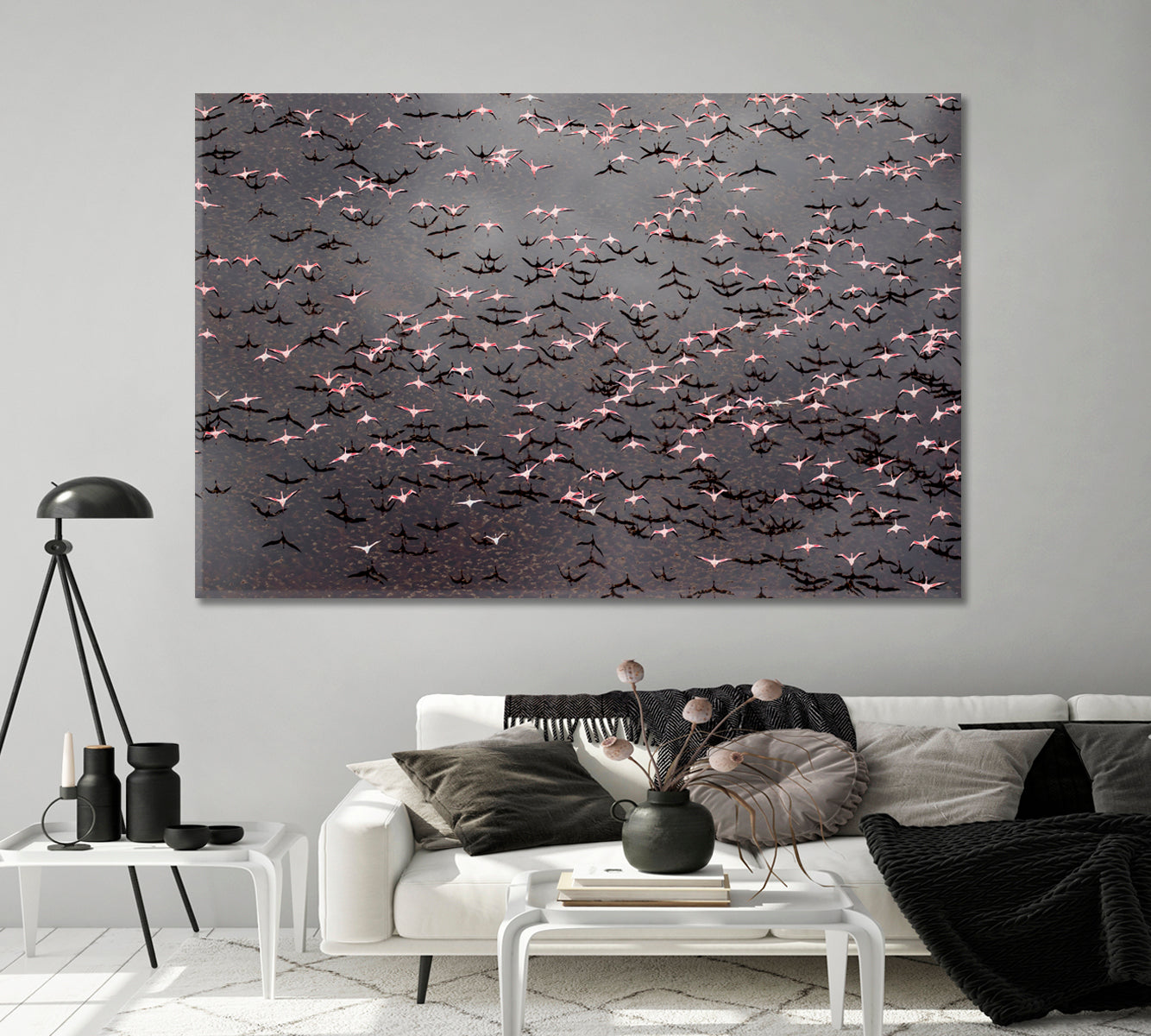 Flock of Flamingos Flying over Lake Natron Africa Canvas Print-Canvas Print-CetArt-1 Panel-24x16 inches-CetArt