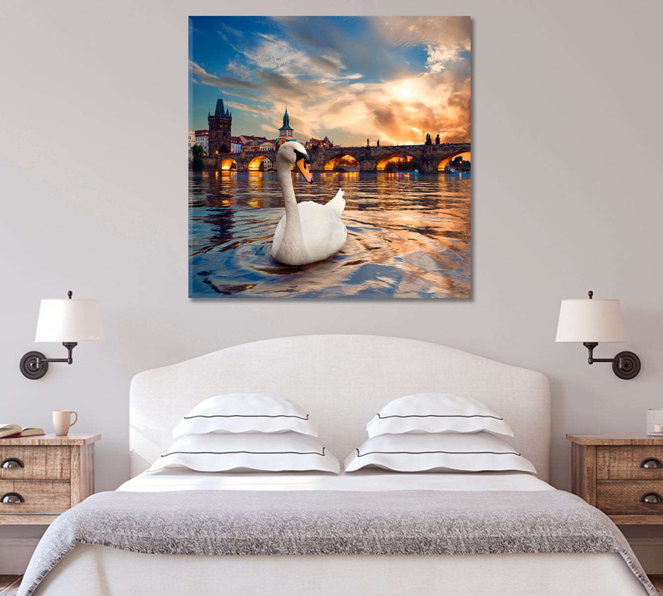 Swan in Vltava River in Prague Canvas Print-Canvas Print-CetArt-1 panel-12x12 inches-CetArt