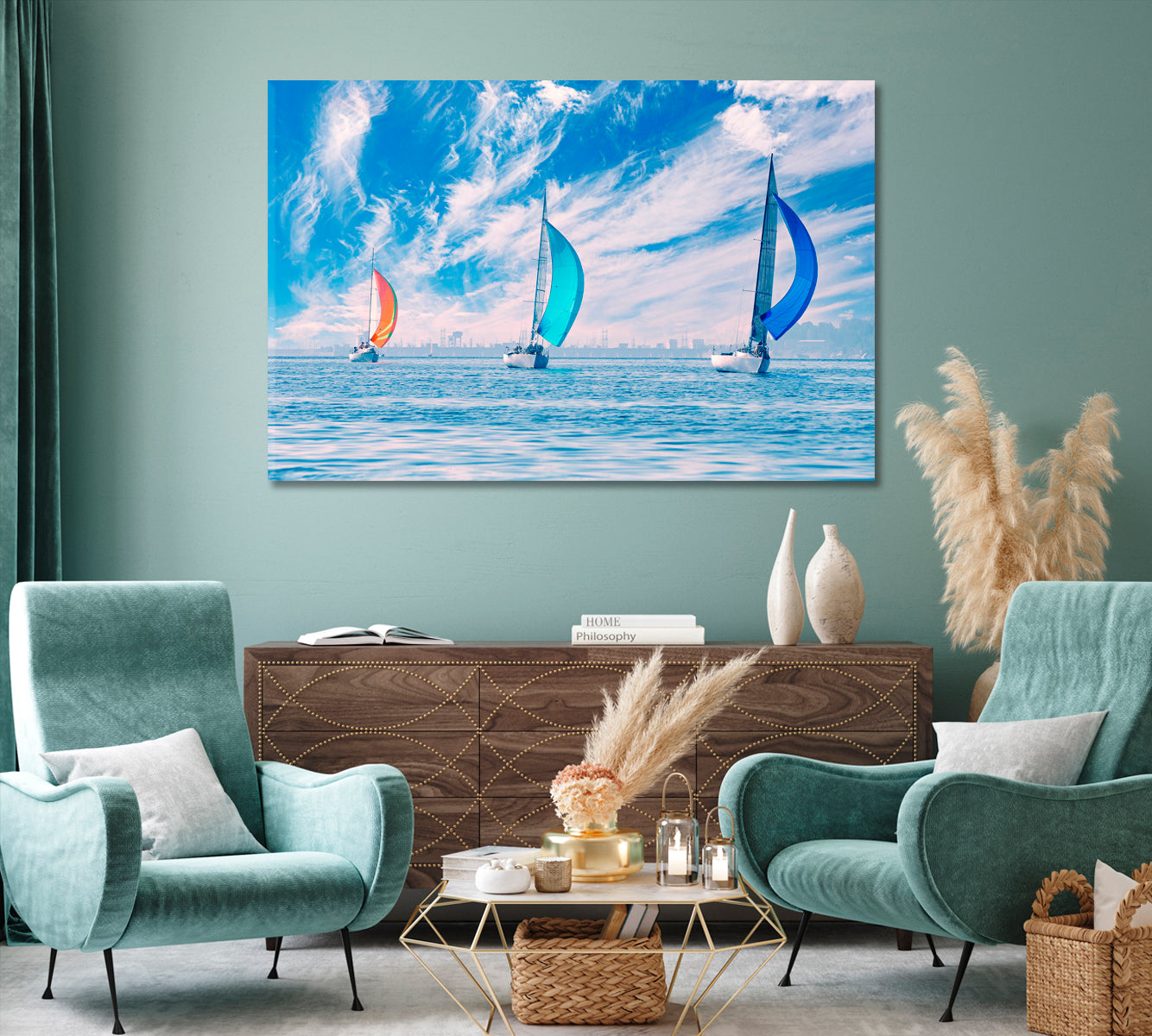 Sailing Yachts Sail under Beautiful Sky Canvas Print-Canvas Print-CetArt-1 Panel-24x16 inches-CetArt