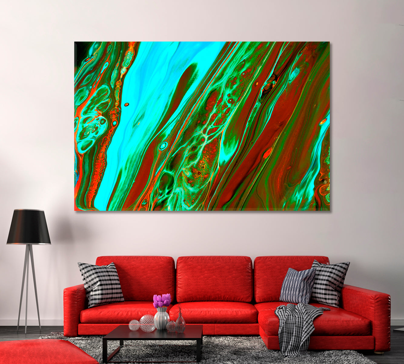 Green Orange Abstract Flowing Waves Canvas Print-Canvas Print-CetArt-1 Panel-24x16 inches-CetArt