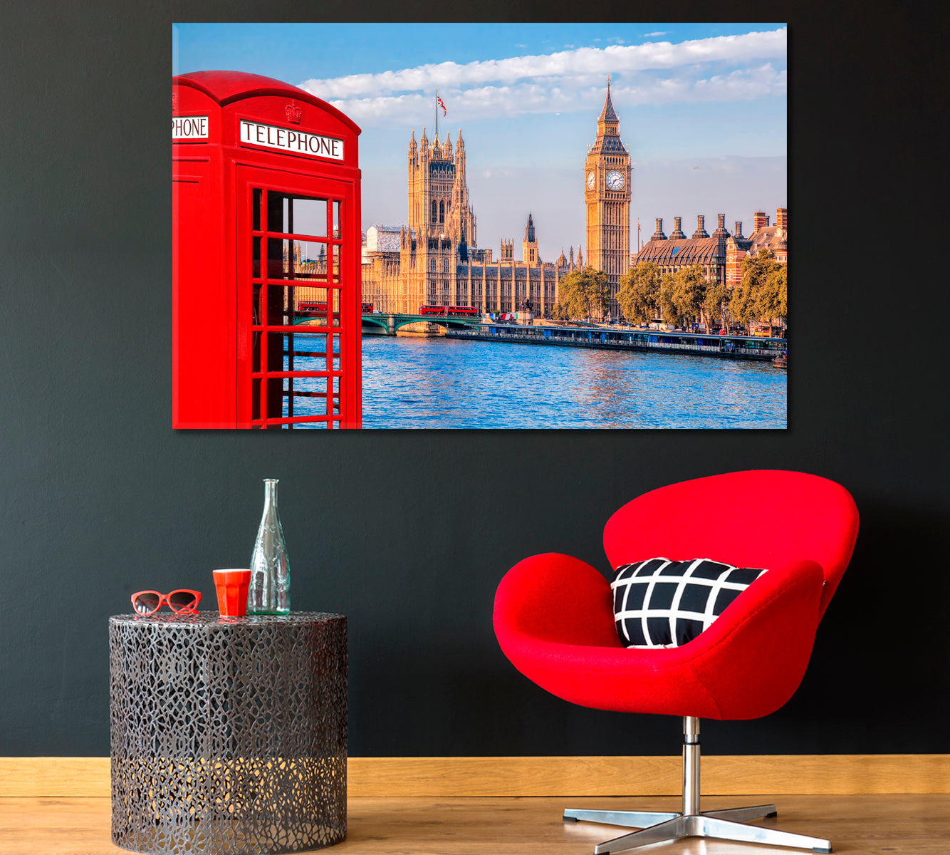 London Symbols Big Ben and Red Phone Booth UK Canvas Print-Canvas Print-CetArt-1 Panel-24x16 inches-CetArt