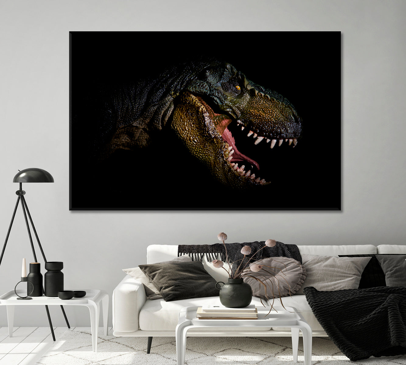 Dinosaur Head in the Dark Canvas Print-Canvas Print-CetArt-1 Panel-24x16 inches-CetArt