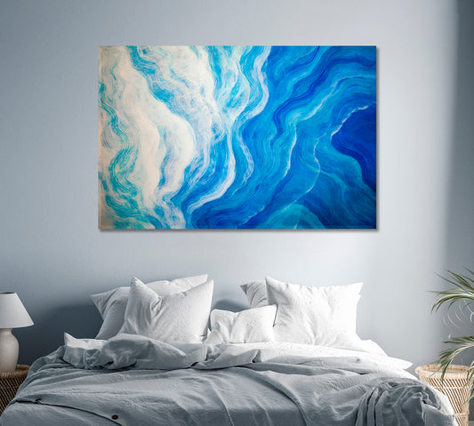 White and Blue Wave Lines Canvas Print-Canvas Print-CetArt-1 Panel-24x16 inches-CetArt