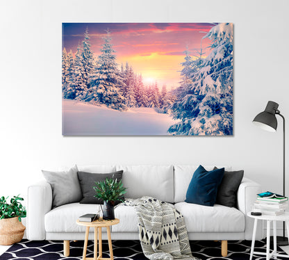 Colorful Winter Sunset in Forest Canvas Print-Canvas Print-CetArt-1 Panel-24x16 inches-CetArt