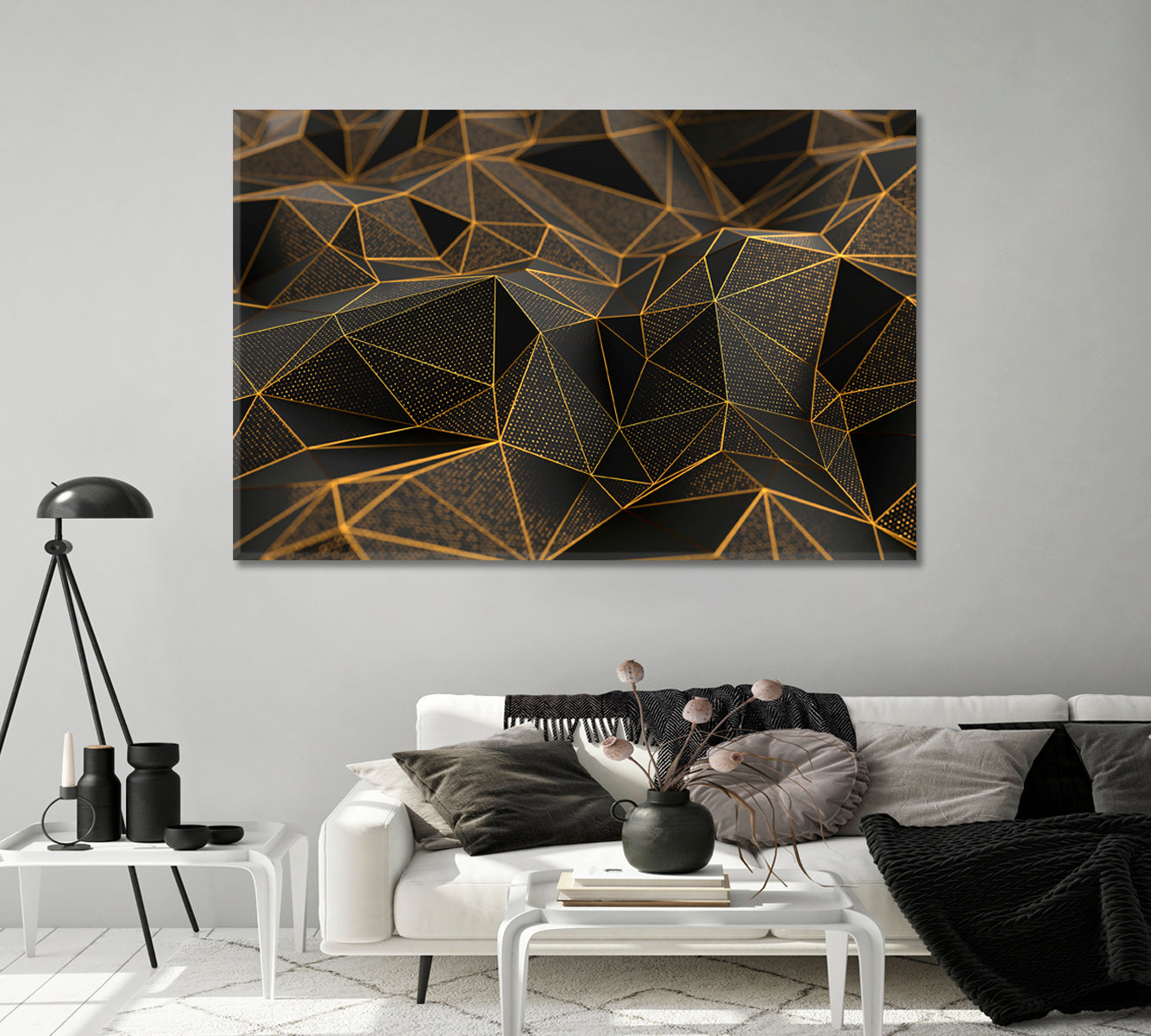 Abstract Black Geometric Triangles Canvas Print-Canvas Print-CetArt-1 Panel-24x16 inches-CetArt